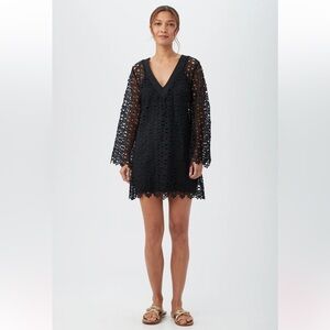 Trina Turk Chateau Bell Sleeve Lace Cover Up Dress Black Size Small